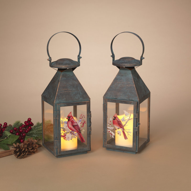 Lanterne lumineuse en métal et en verre illuminée à piles 12,3 po H