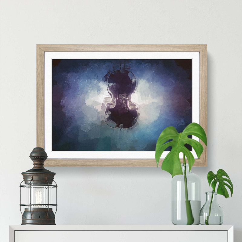 Submerged Cello in Abstract - Framed Print, Oak Framed, 48cm H x 65cm W x 2cm D