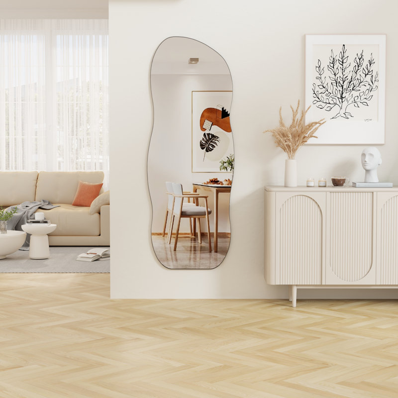  Full Wave Length Mirror 63"x24" Irregular Wall Mirror Wave Frameless For Living Room Bathroom Bedroom Entryway Decor