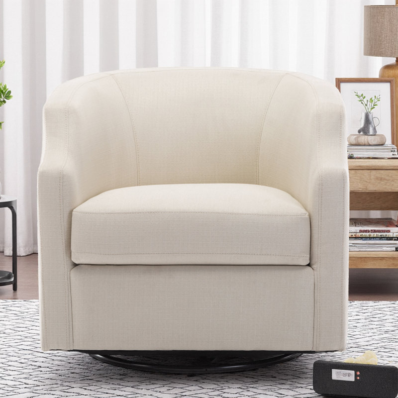Fauteuil oscillant pivotant en tonneau de polyester bleu ciel avec bras à pinces - Collection Isabelle, Naturel