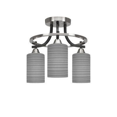 Deija Paramount 3 Light Semi-Flush Shown In Matte Black & Brushed Nickel Finish With 4" Gray Matrix Glass