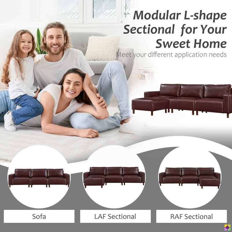 Canapé modulaire en similicuir 112 po Praylow, Similicuir bourgogne