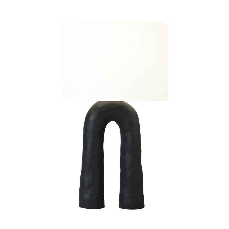 Hable Mcconnell 1-light table Lamp in Ceramic finish with White Linen fabric shade, Noir brut