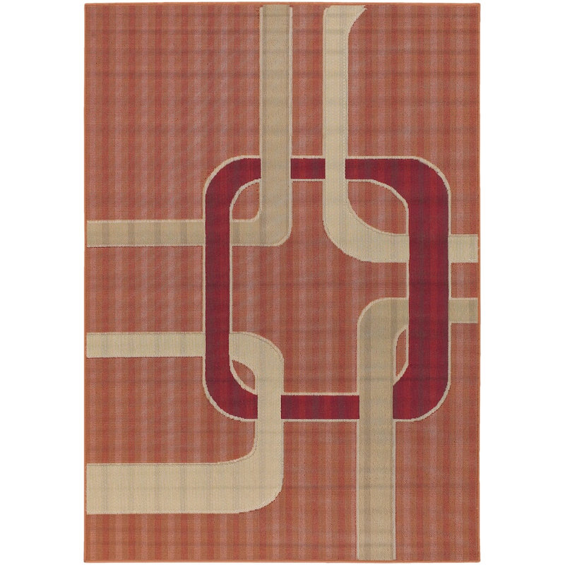 Bunce Authentic Machine Woven Orange Abstract Polypropylene Indoor/Outdoor Area Rug, Rectangle 3'6" x 5'6"