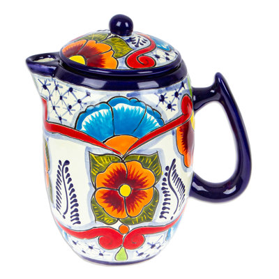 Novica Handmade Marvelous Flowers Ceramic Coffee Pot