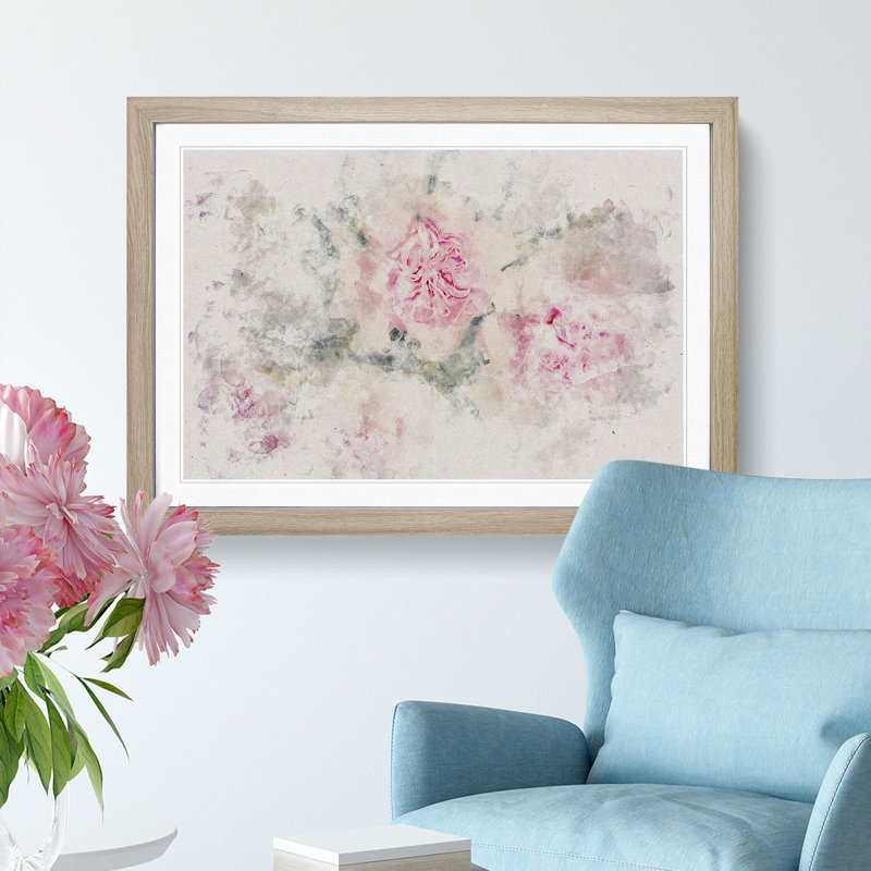 Pale Pink Carnation Flowers - Framed Print, 24cm H x 33cm W x 2cm D, Oak Framed