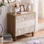 Boho 3-Drawer Dresser with Carved Botanical Drawer Fronts, Natural Wood Finish and White Panels