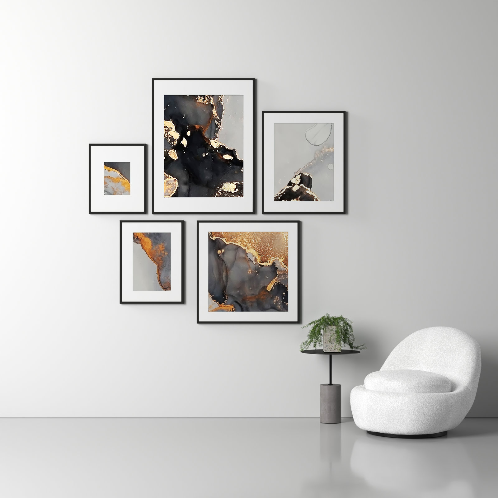 Capullo Wood Picture Frame - Set of 5 with Mat, Black