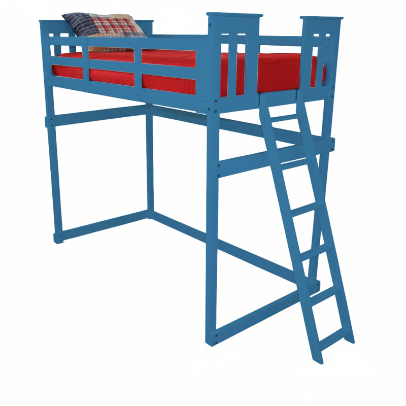 Lit mezzanine simple Versaloft Mission Amish Crafted avec échelle de finition peinture bleu Caraïbes - Lit en bois massif pour petits espaces, adolescents, enfants, jeux et plus encore