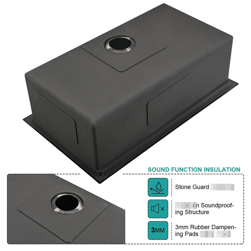 Évier de cuisine encastré 32 po, acier inoxydable T304, système d'insonorisation, poste de travail avec rail coulissant, cuves profondes pour les gros ustensiles de cuisine, évier en acier noir rouille de 32 po et drain Scratch, planche à découper