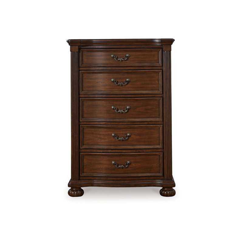 Traditional Cherry Brown 5-Drawer Chest with Dovetail Construction
