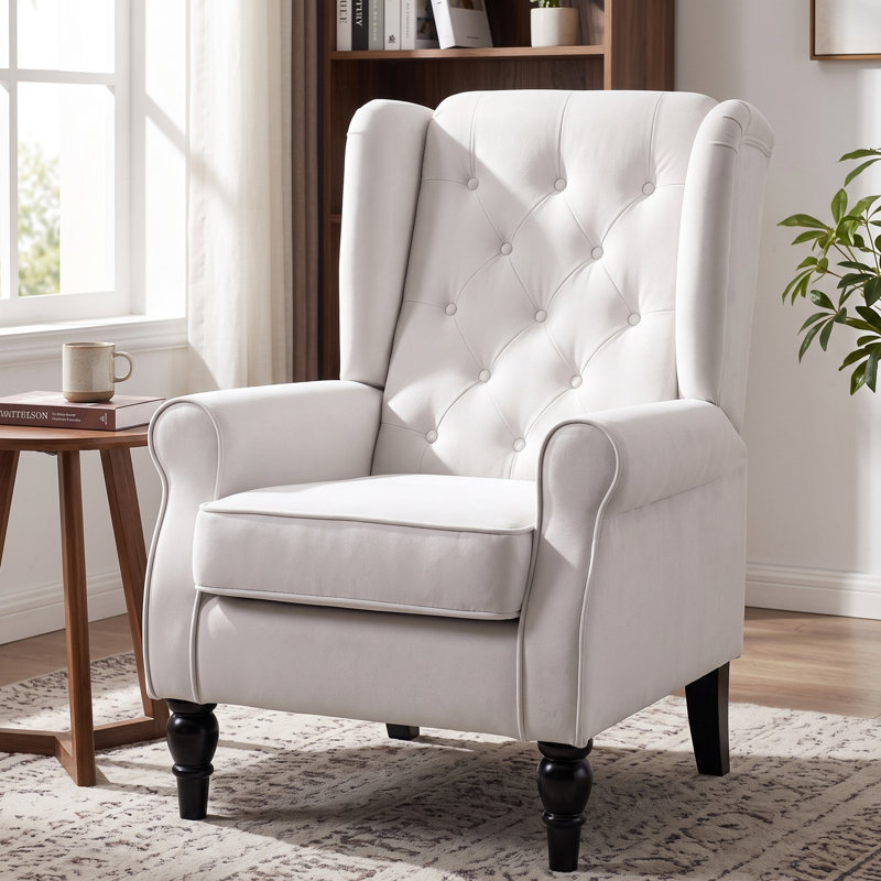 Wingback Accent Chair, Retro Upholstered Button Tufted Occasional Chair For Living Room And Bedroom,, Cream