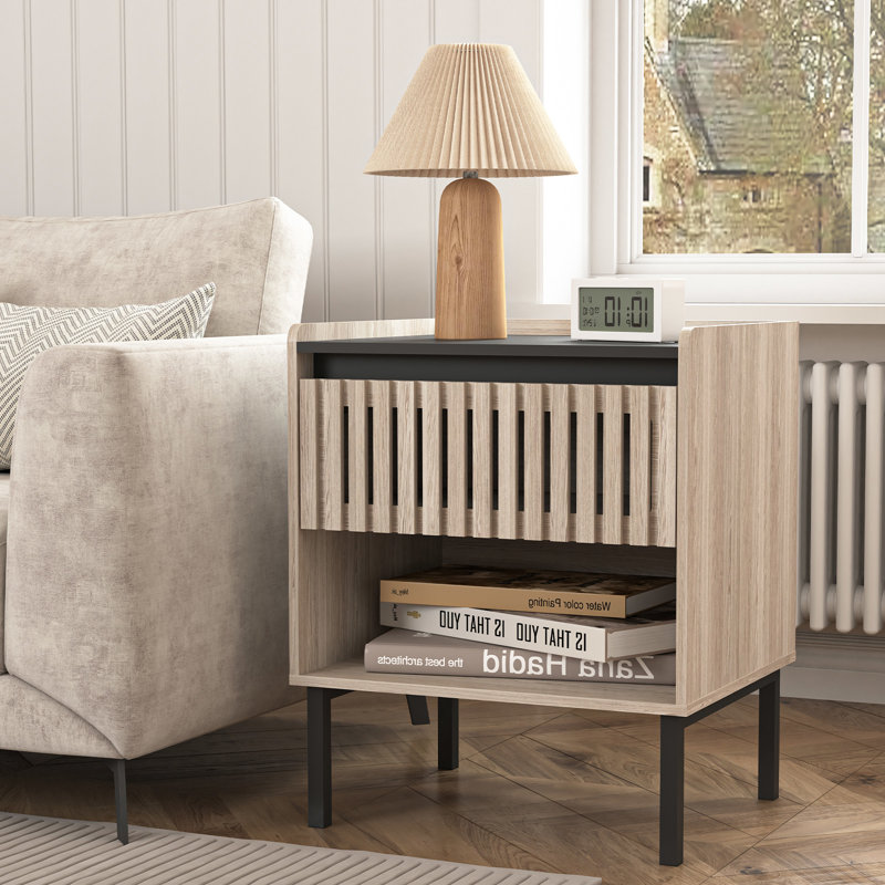 Ensemble de table de chevet moderne en bois 2 pièces avec tablette ouverte pour petits espaces de salon