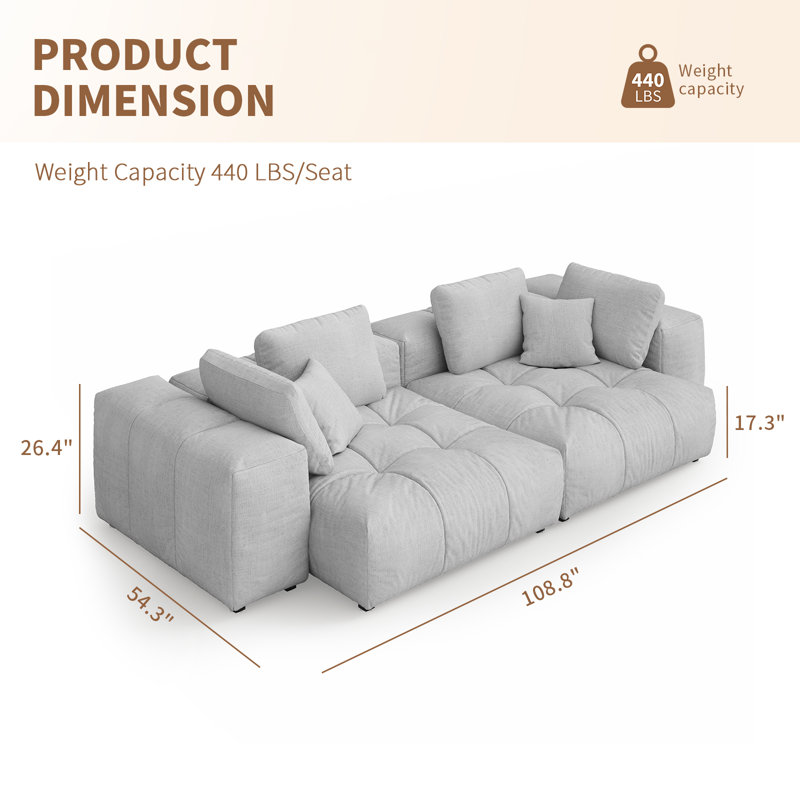 Modular Sectional Sofa Couch, Oversized Free Combination Deep Seat Sofa, Cushion Covers Removable & Washable, Fabric, Down Filled