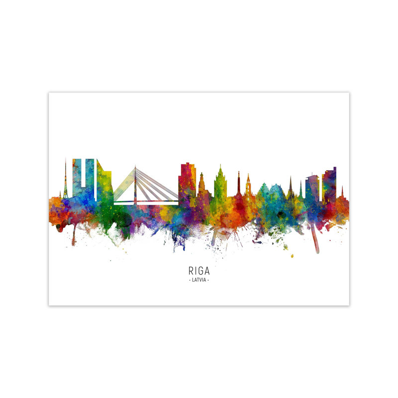 Riga Latvia Skyline by Michael Tompsett - 1 Piece Wall Art, 21cm H x 30cm W x 1cm D, Unframed