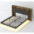 Floating Queen Bed Frame with LED Light and Bookcase Storage Headboard Queen Size Upholstered