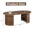 Table basse demi-ronde cannelée, table de centre de soutien latérale nervurée moderne avec compartiment de rangement inférieur ouvert, assemblage facile, brun-181909799-181909796