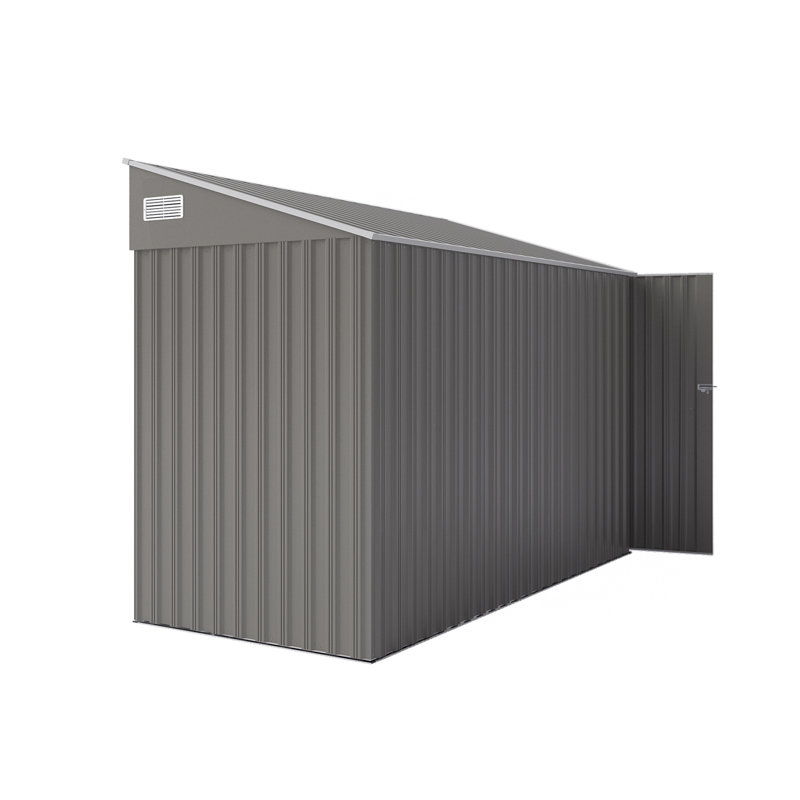 Remise de rangement en métal gris foncé 4 * 8Ft avec structure stable, porte latérale à charnière simple, fenêtres de ventilation et protection, idéale pour les dortoirs des travailleurs de la construction