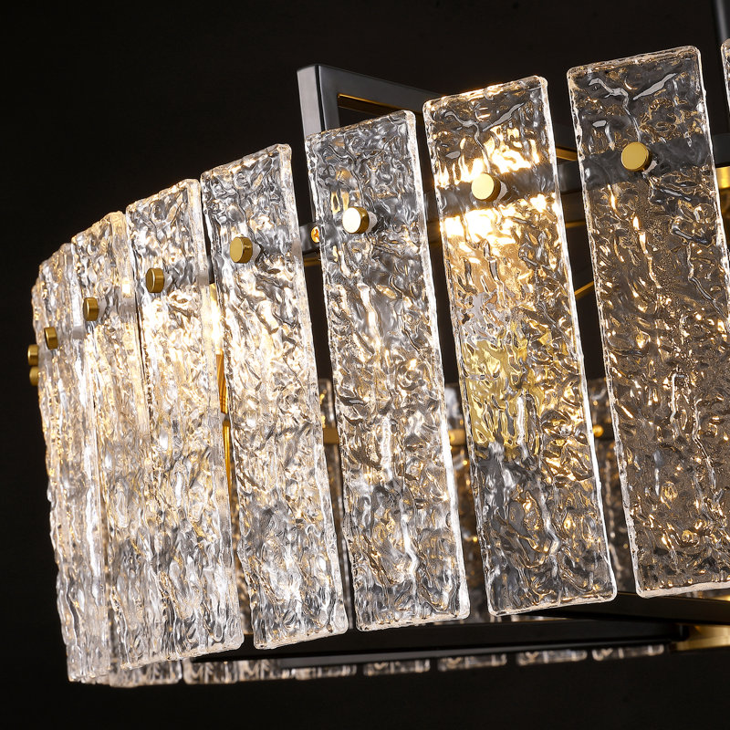 Lustre tambour 8 lumières avec verre texturé Friedhardt, H 10,6 po x l 31,5 po x P 31,5 po, Noir