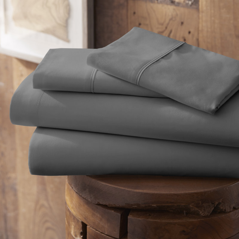 Ensemble de draps en microfibre Sateen, Ardoise, Ensemble de draps pour grand lit + un drap-housse 