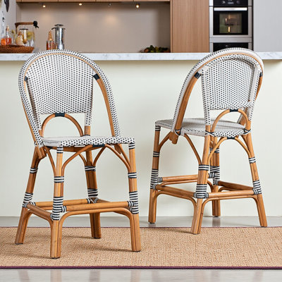 Dalari Navy and White Rattan Counter Stool Set, Natural Brown 41.16'' H X 21.15'' W X 21.72'' D