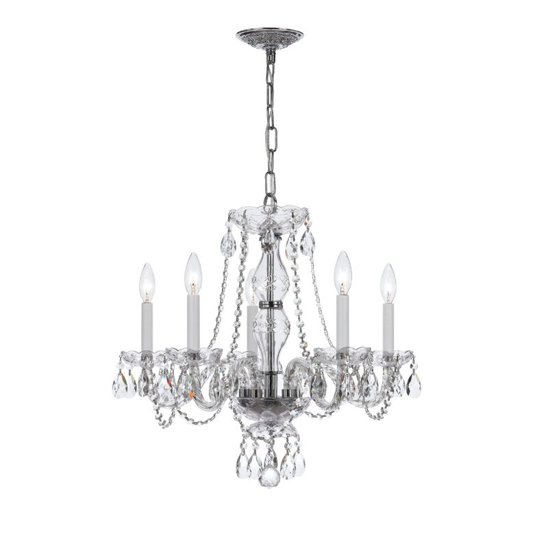 Wehr 5 - Light Glass Chandelier, Majestic Wood Polished/Chrome