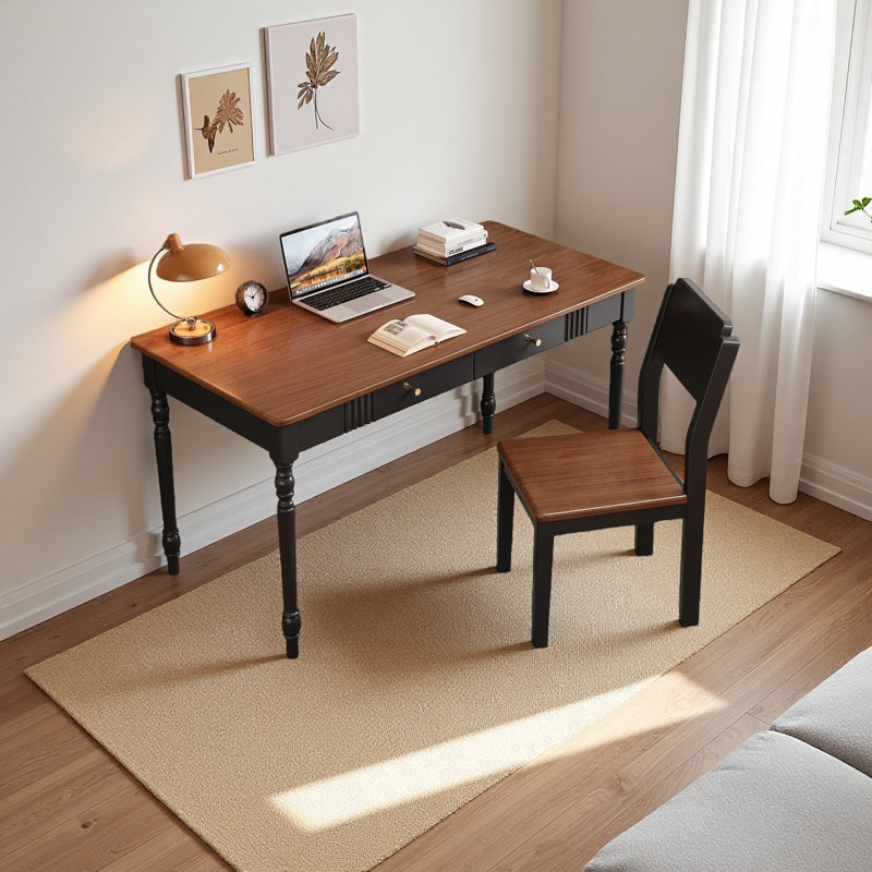 Bureau rétro en bois massif noir, H 29,52 po x l 47,24 po x P 23,62 po
