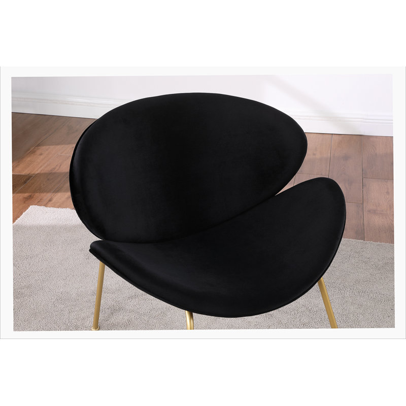 Black Velvet Low Back Side Chair with Gold Metal Legs