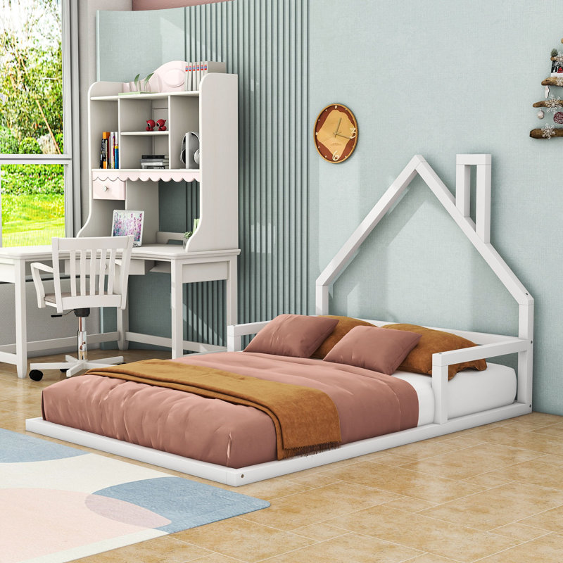 Lit plateforme avec tête de lit, Double, Blanc