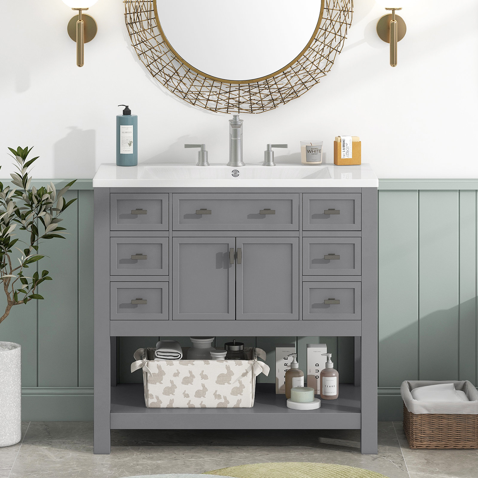 Winston Porter Chermeka Free-standing Single Bathroom Vanity with Resin Vanity Top | Wayfair