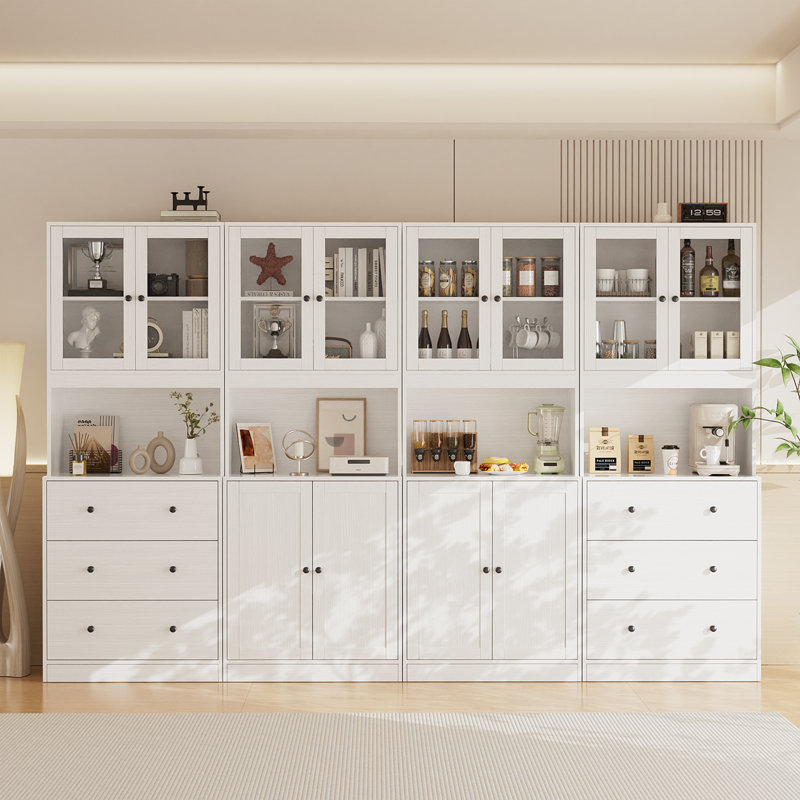 94.5"W X 71"H X 17.7"D Kitchen Pantry Storage Cabinet With Glass Doors, White