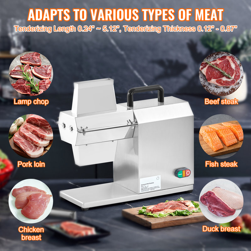 Commercial Meat Tenderizer, 450W Electric Meat Tenderizer Machine for Beef, Heavy-Duty Stainless Steel Kitchen Tool with Handle, Meat Tong, and Cleaning Brush, Turkey, Chicken, Pork, and Fish