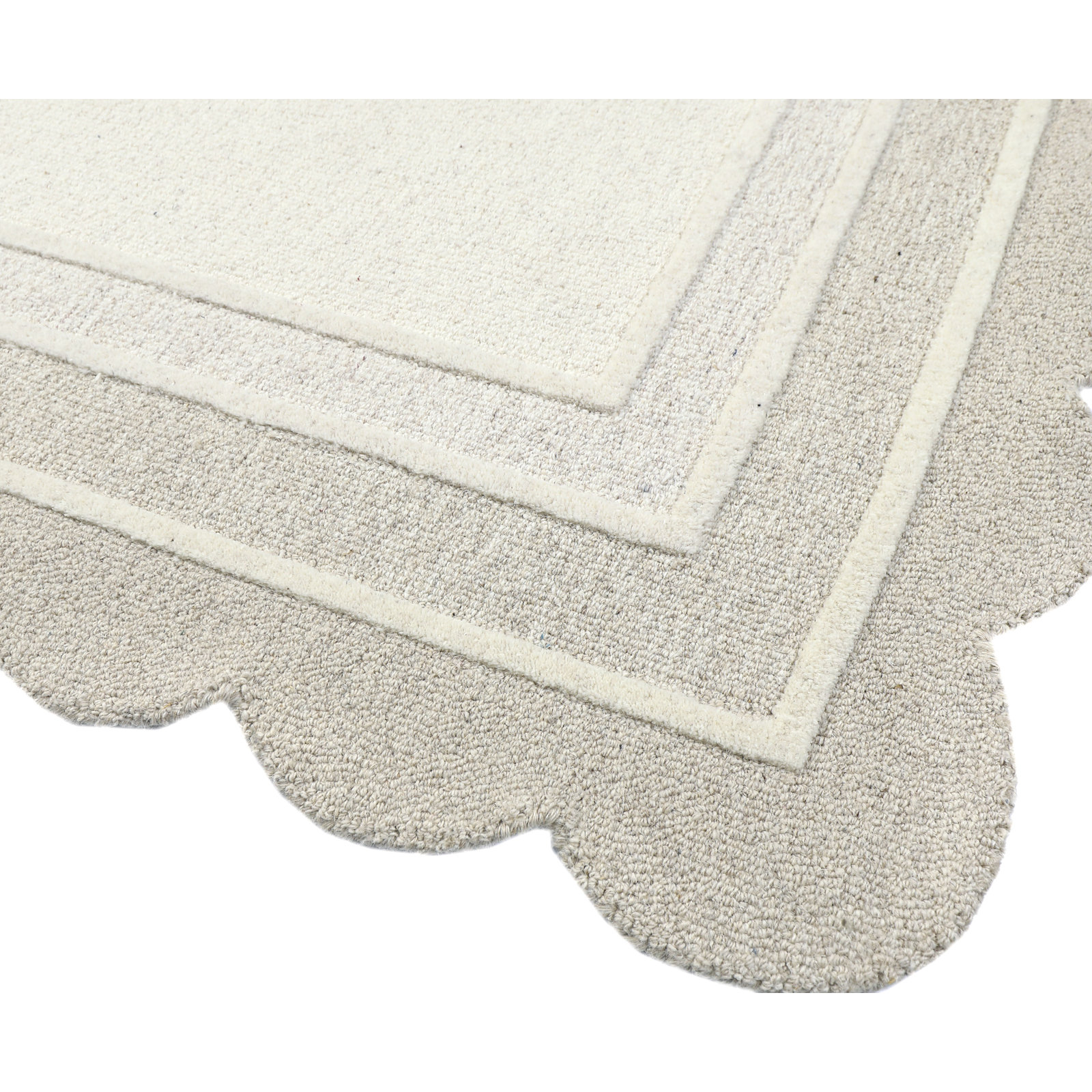 Hand Tufted Wool Rug, Ivory, Scalloped 7'9" x 9'9"