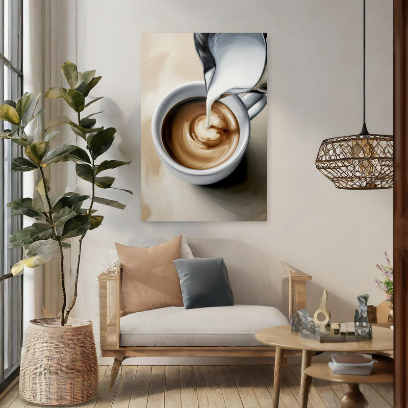 «Creamy Coffee Pour», art mural contemporain, H 48 po x l 32 po