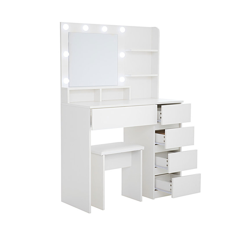 Coiffeuse, ensemble de coiffeuse avec miroir et lumière, beaucoup de rangement pour coiffeuse avec multiprise, 3 modes d'éclairage avec luminosité réglable, 37 pouces