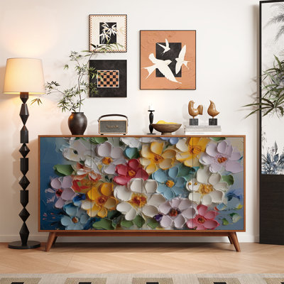 Abstract Oil Painting Floral Living Room Cabinet