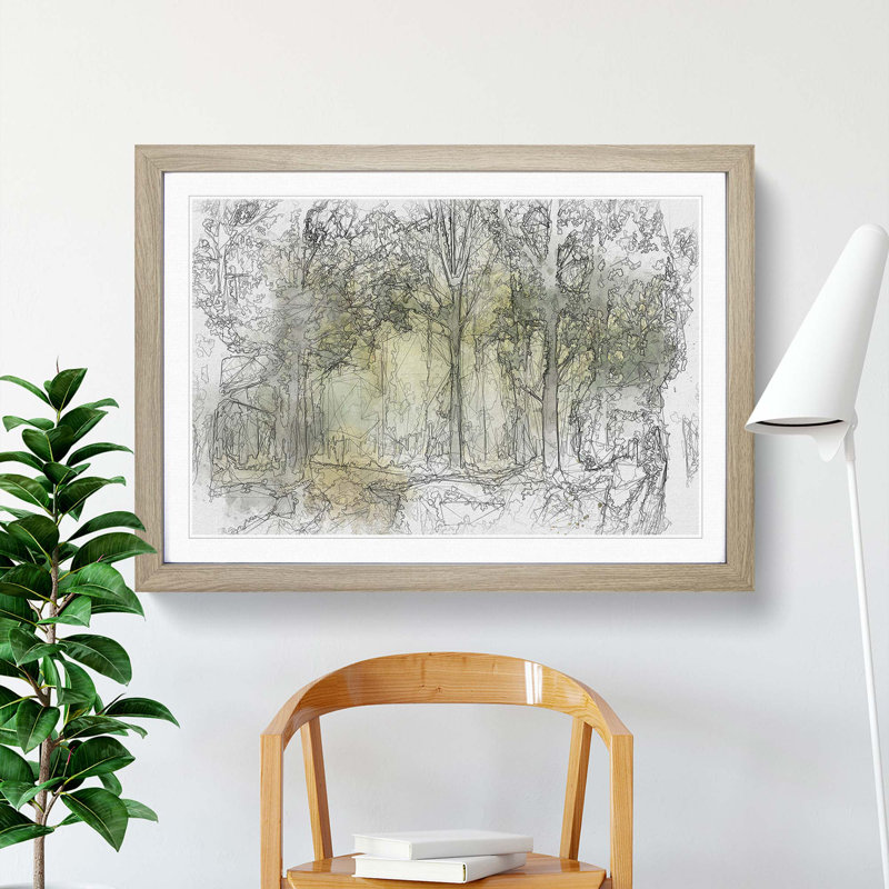 View of the Forest in the Spring in Abstract - Picture Frame Painting Print, 35cm H x 50cm W x 2cm D, Oak