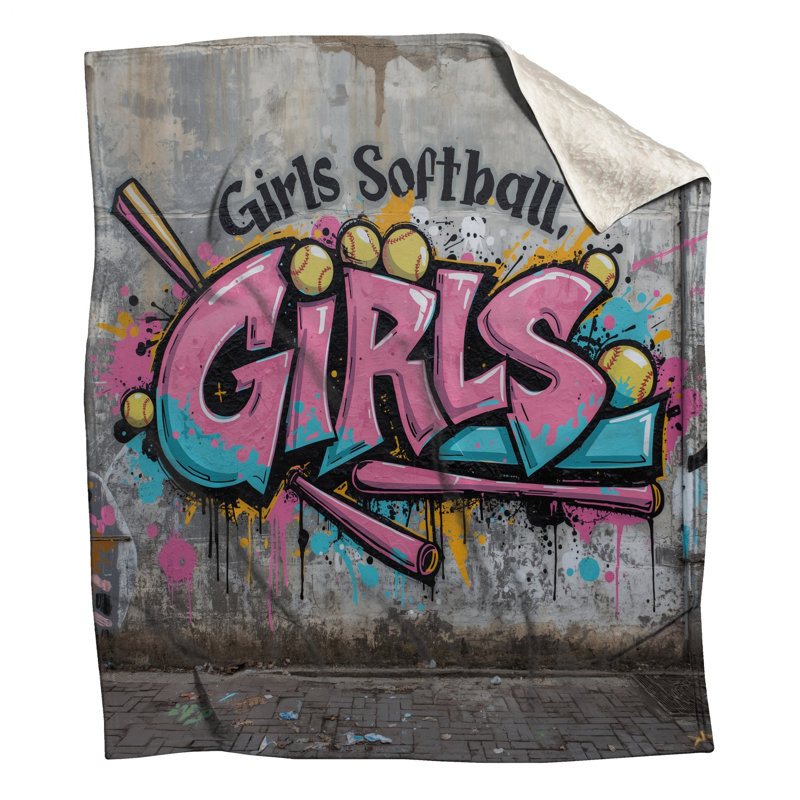 Couvertures de fille Softball Graffiti, L 60 po x H 80 po