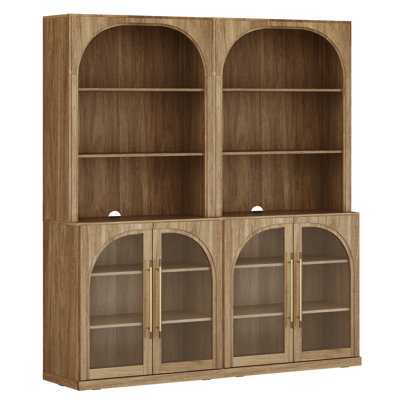 Ensemble de 2 grandes bibliothèques modernes en bois à 6 niveaux de 72 po, brun clair