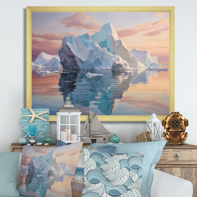 " Teal Peach Iceberg Frozen Serenity " Mixed Media Print