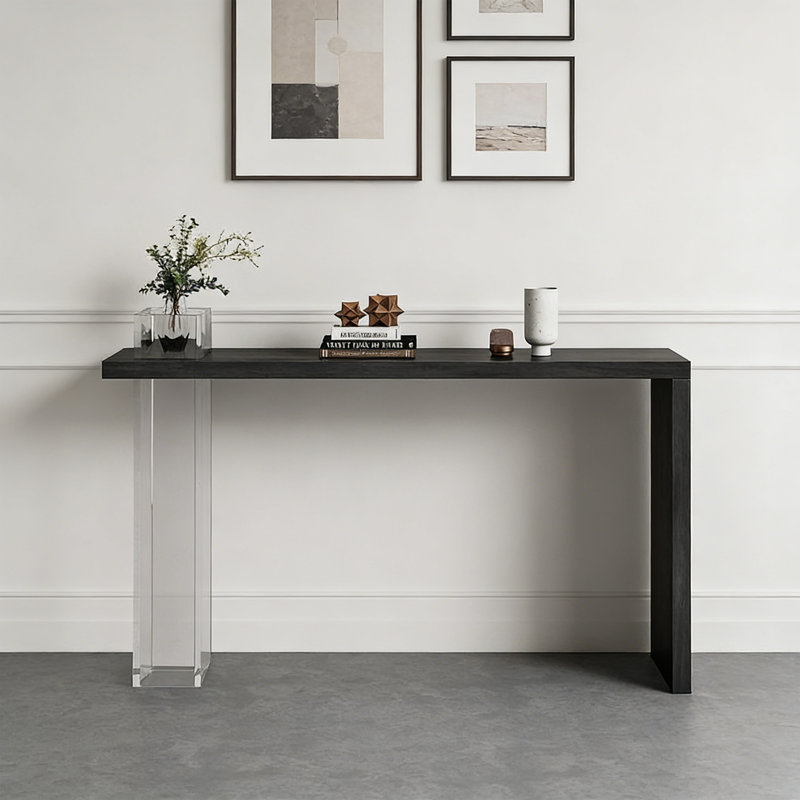 Console Minimalist, H 33,46 po x l 55,12 po x P 11,81 po, Noir mat / transparent