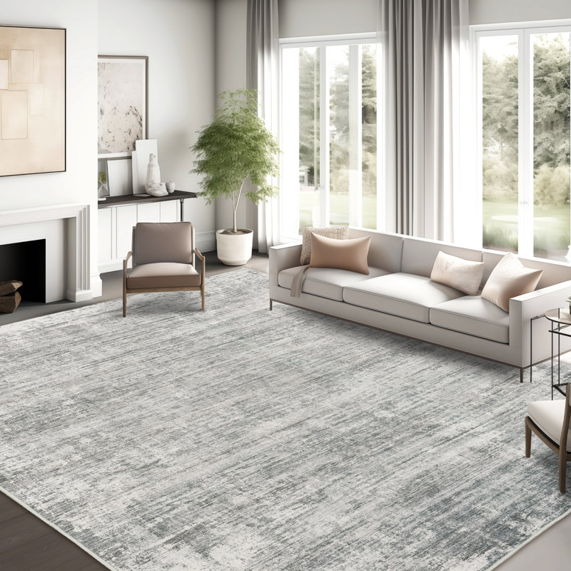Distressed Abstract Non Slip Washable Area Rug(9'X12', Grey), Rectangle 10' x 14'