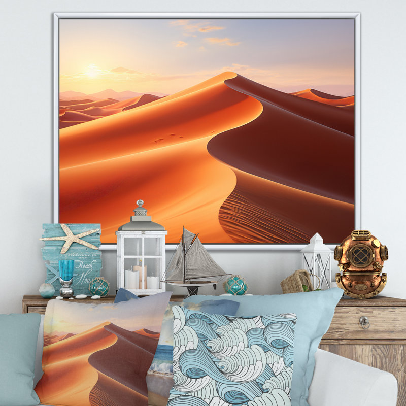 Désert blanc dunes majestueux - impression, Cadre flottant blanc, H 24 po x l 32 po x P 1 po
