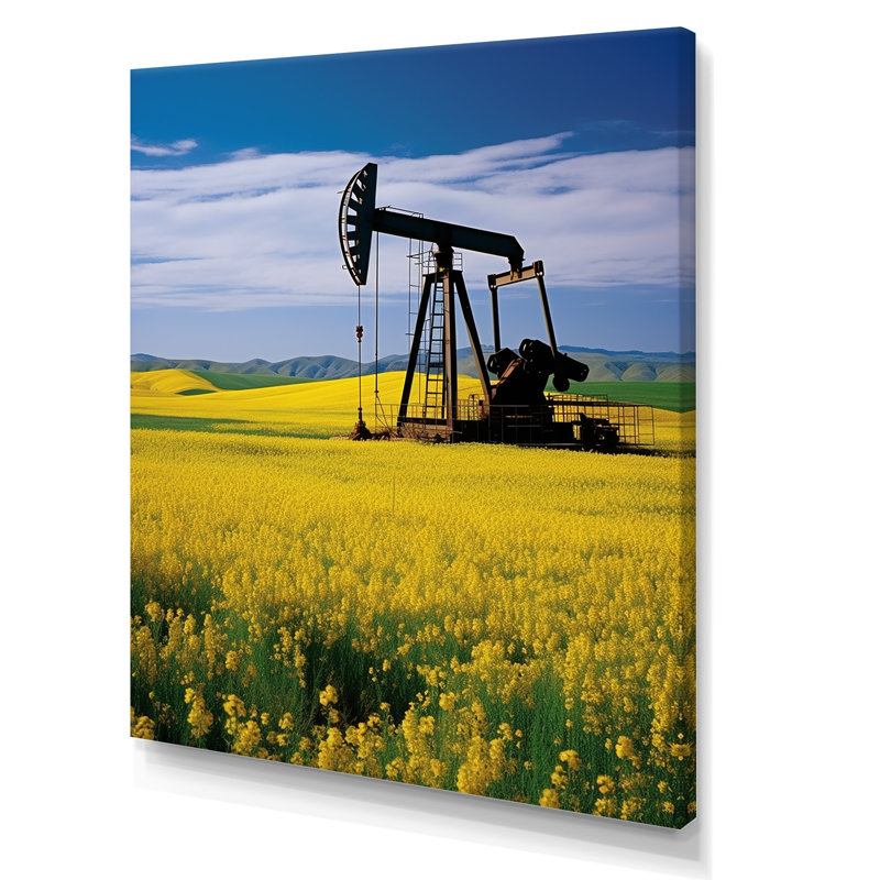 Foreuse à pétrole verte et jaune, H 32 po x l 16 po x P 1 po, Toile tendue