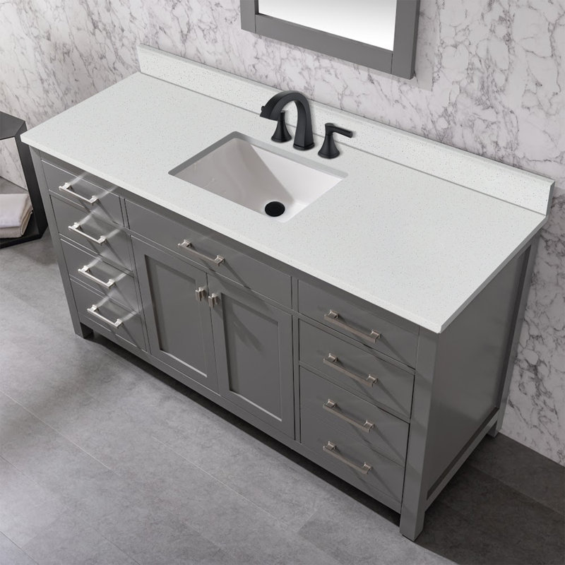 Plateau de meuble-lavabo simple en quartz 60 po avec lavabo Sparkle - pour remplacement de meuble-lavabo, sans armoire