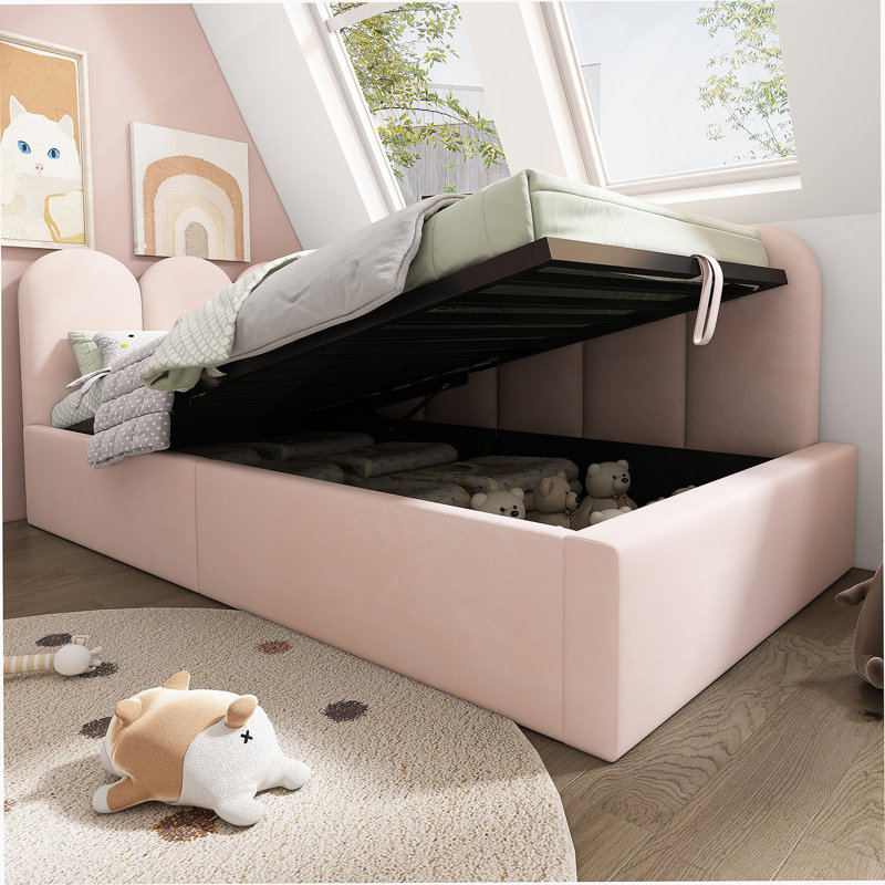 Versatile Upholstered Daybed With Storage And Metal Slatted Frame, Perfect For Small Spaces And Comfortable Resting, Pink