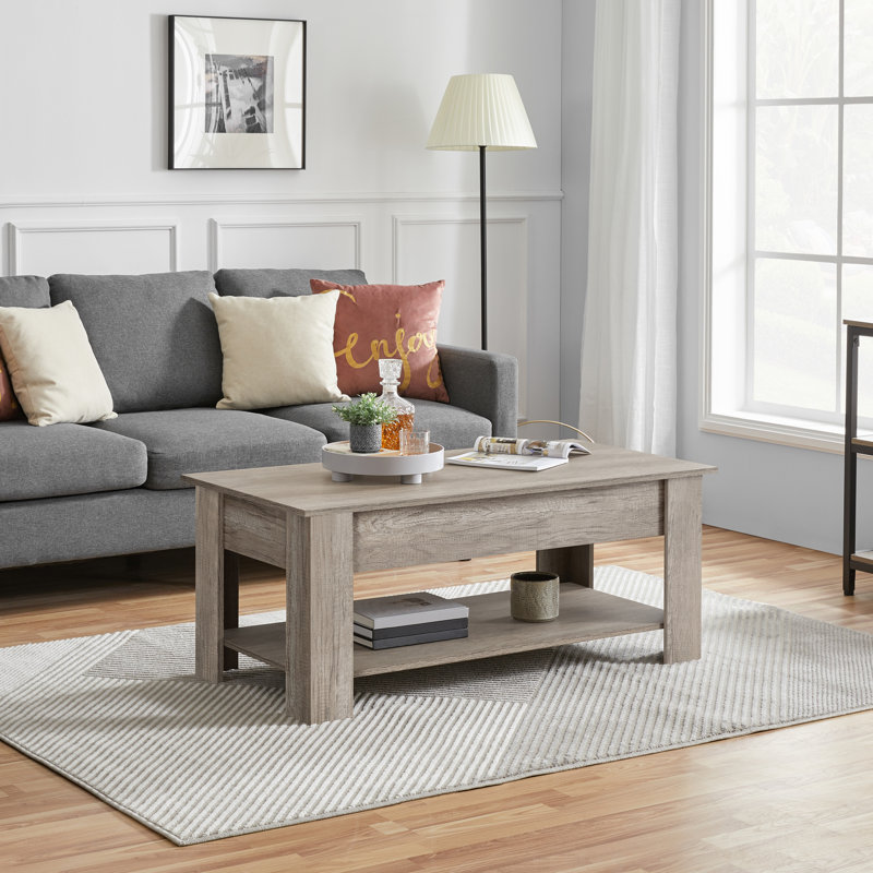 Table basse à plateau relevable avec compartiment caché, Gris