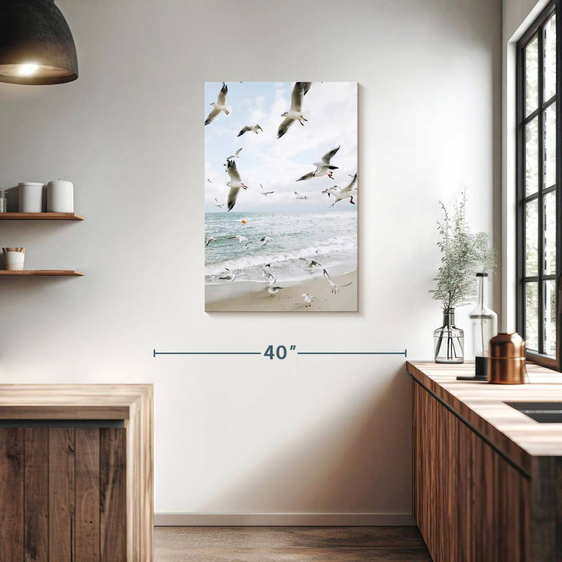 Photographie de mouettes Brampt au-dessus de la côte, H 36 po x l 24 po