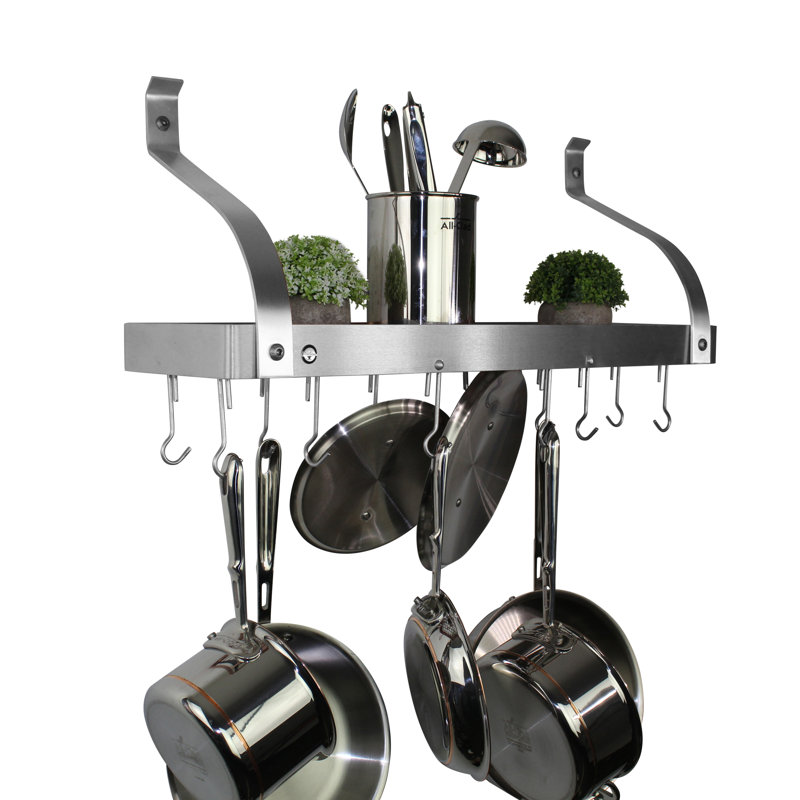 Handcrafted Gourmet Stainless Steel Wall Mounted Pot Rack, 36"