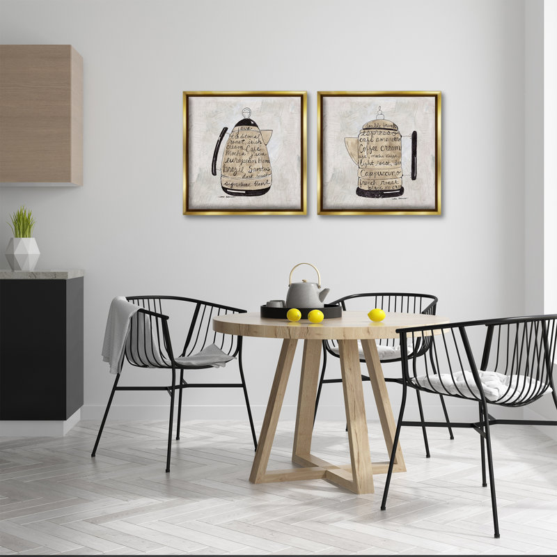 Ensemble de 2 toiles flottantes encadrées, café antique et phrases espresso, design par Carol Robinson, H 18 po x l 18 po